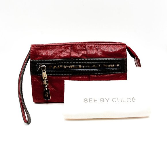 See By Chloe Wristlet Wallet, Small Leather Purse, Vintage Red Leather Wristlet - Picture 4 of 12